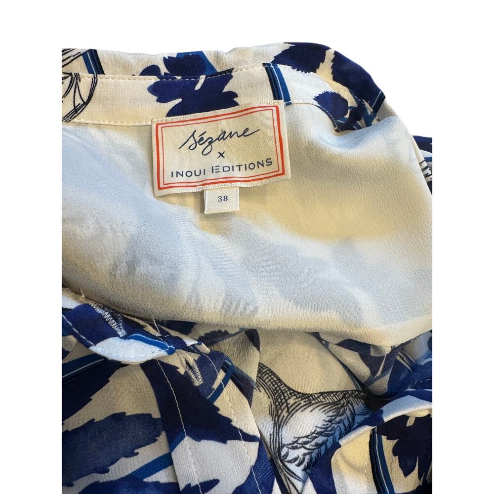 Sezane x Inoui Editions Pierro Shirt 100% Silk Rare Bird Jungle Print Size 38/M - Picture 5 of 7